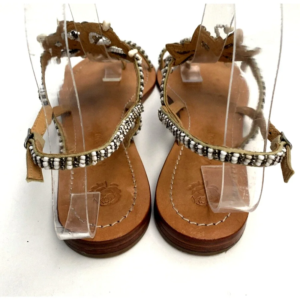 Maliparmi Sandal T-Strap Flat Leather Embellished Thong Sequin Rock Bead…